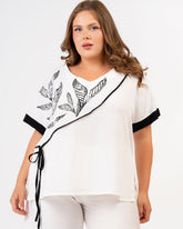 Curviss Wrap Look Blouse in White 