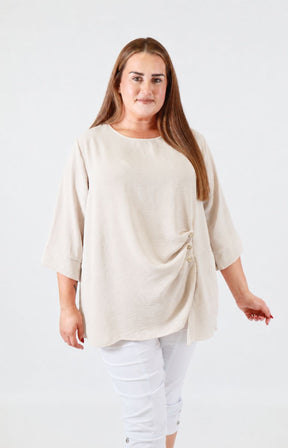 Daisy Button Blouse in Beige 