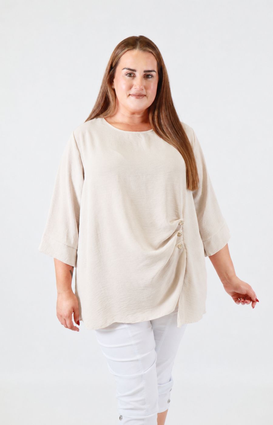Daisy Button Blouse in Beige 