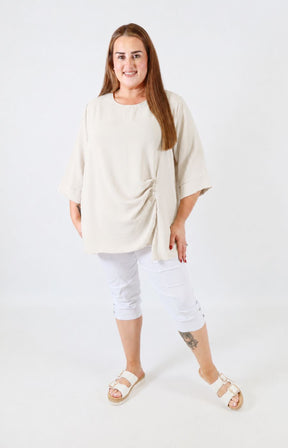 Daisy Button Blouse in Beige