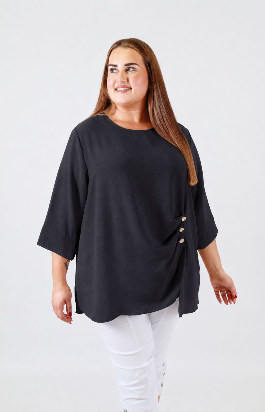 Daisy Button Blouse in Black 