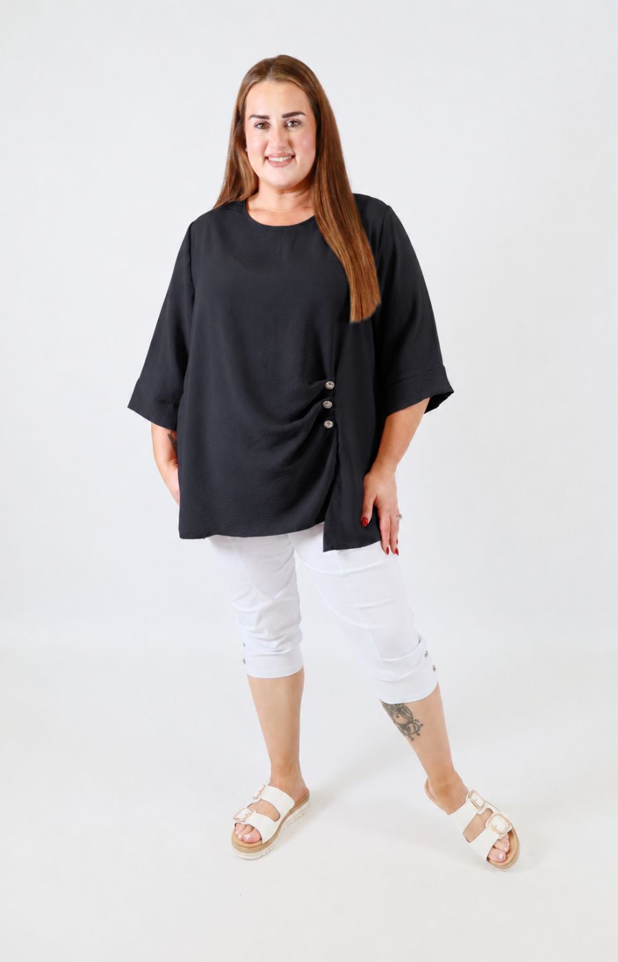 Daisy Button Blouse in Black 
