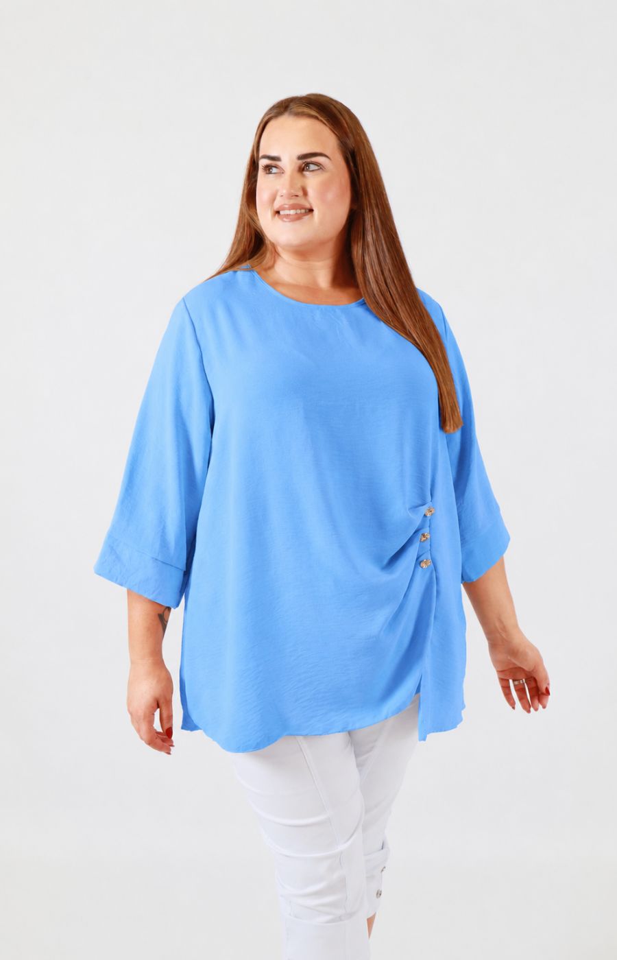 Daisy Button Blouse in Blue 