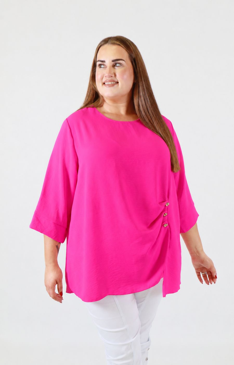 Daisy Button Blouse in Fuchsia 
