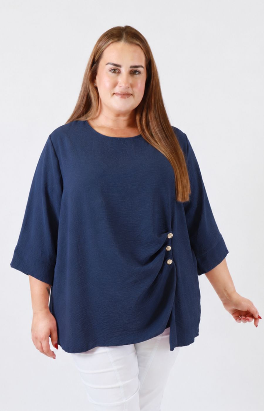 Daisy Button Blouse in Navy