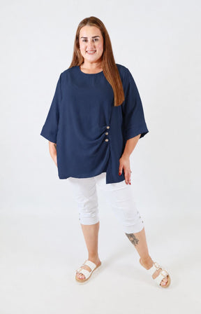 Daisy Button Blouse in Navy 