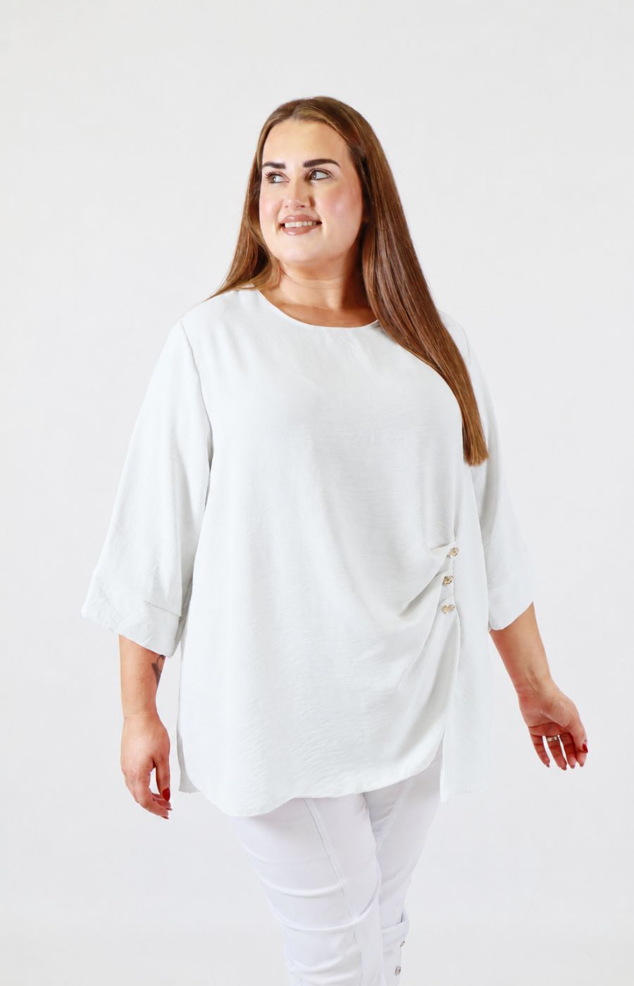 Daisy Button Blouse in White 