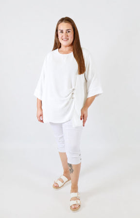 Daisy Button Blouse in White 