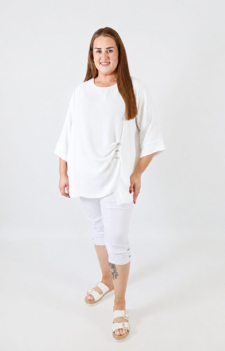 Daisy Button Blouse in White 