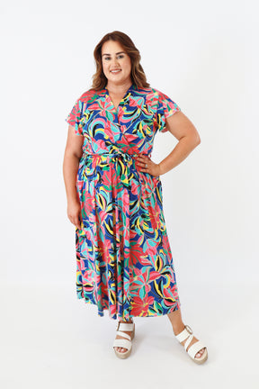 Dani Dress in Blue with Vivid Florals