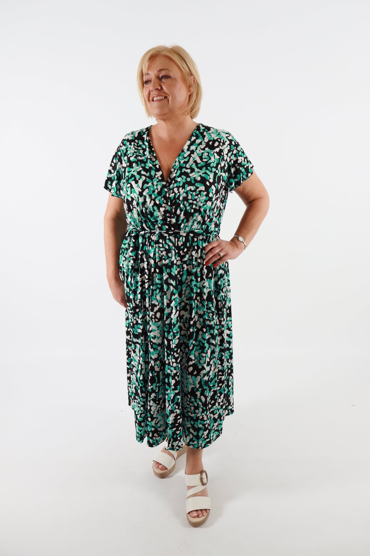 Dani Dress in Black with Green Dots