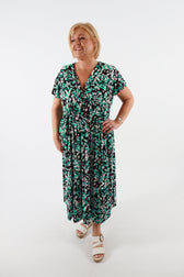 Dani Dress in Black with Green Dots