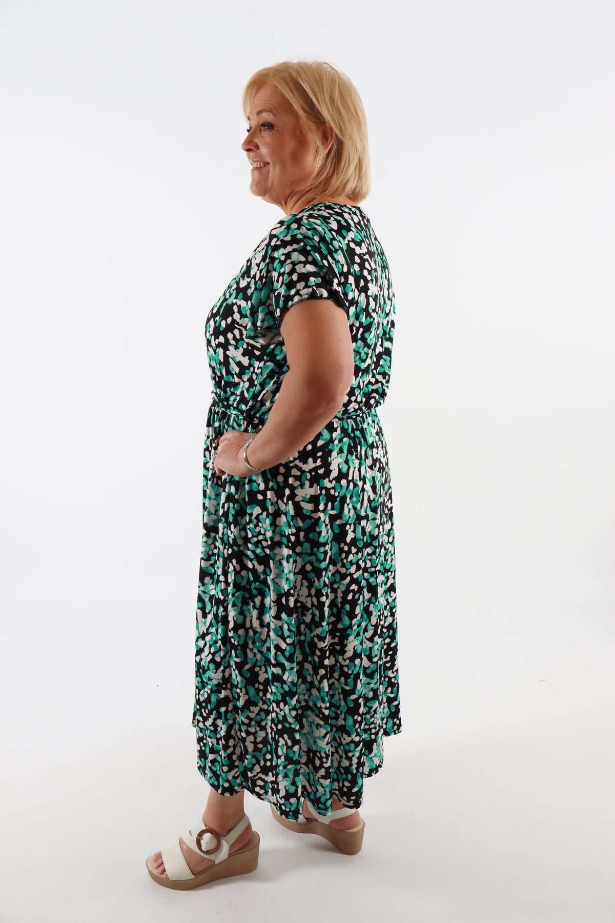 Dani Dress in Black with Green Dots
