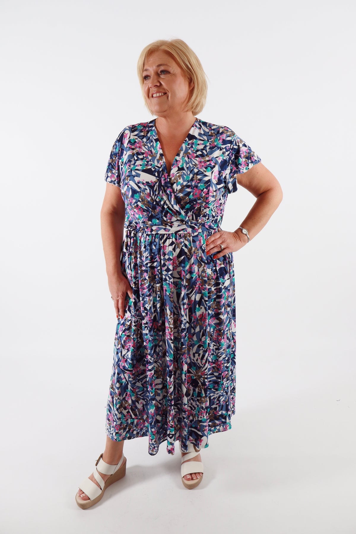 Dani Dress in Blue with Pink Flowers