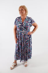 Dani Dress in Blue with Pink Flowers