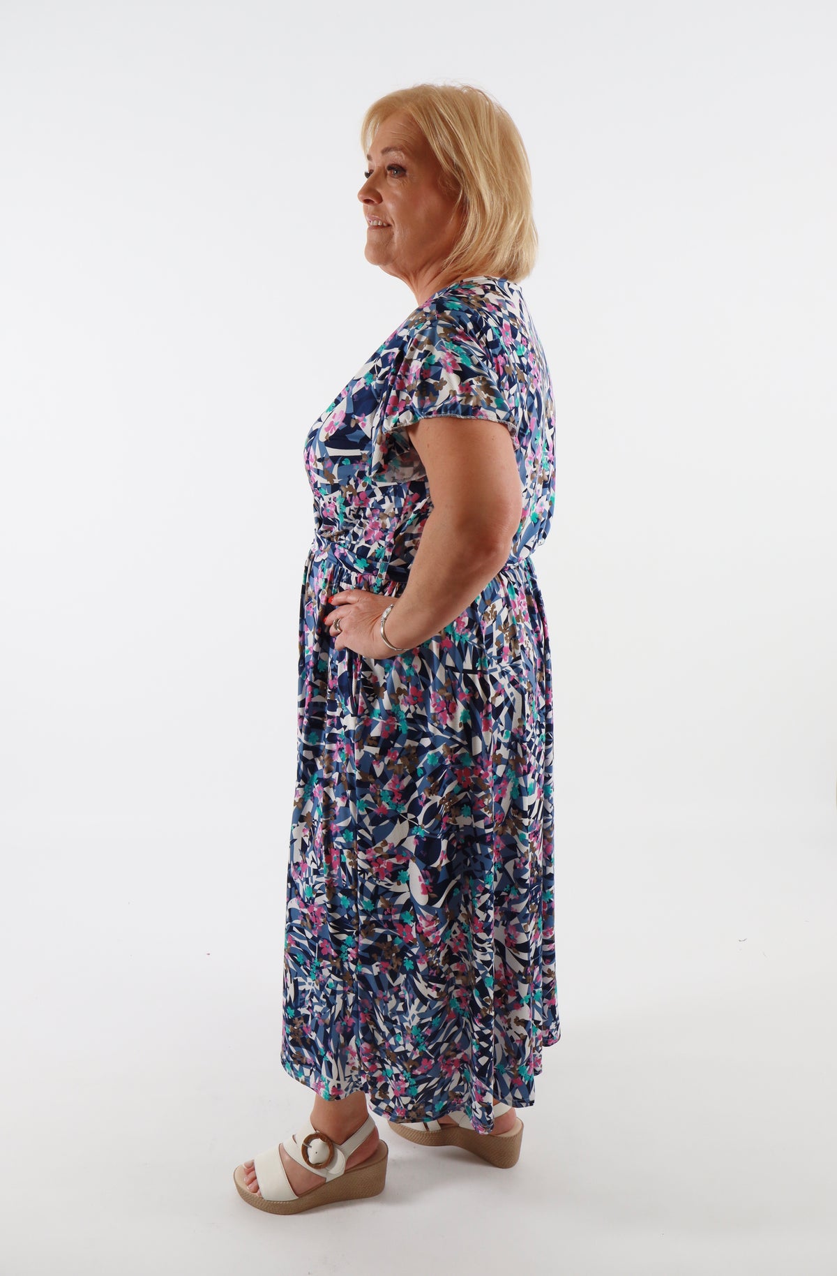 Dani Dress in Blue with Pink Flowers
