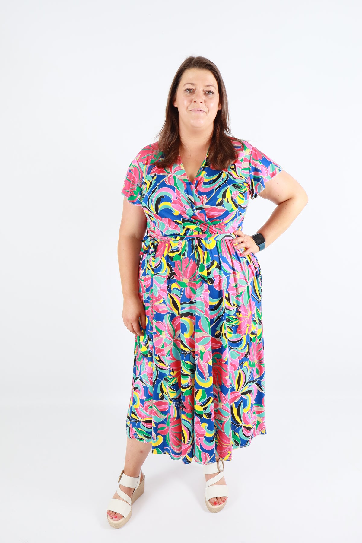 Dani Dress in Blue with Vivid Florals