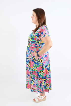 Dani Dress in Blue with Vivid Florals