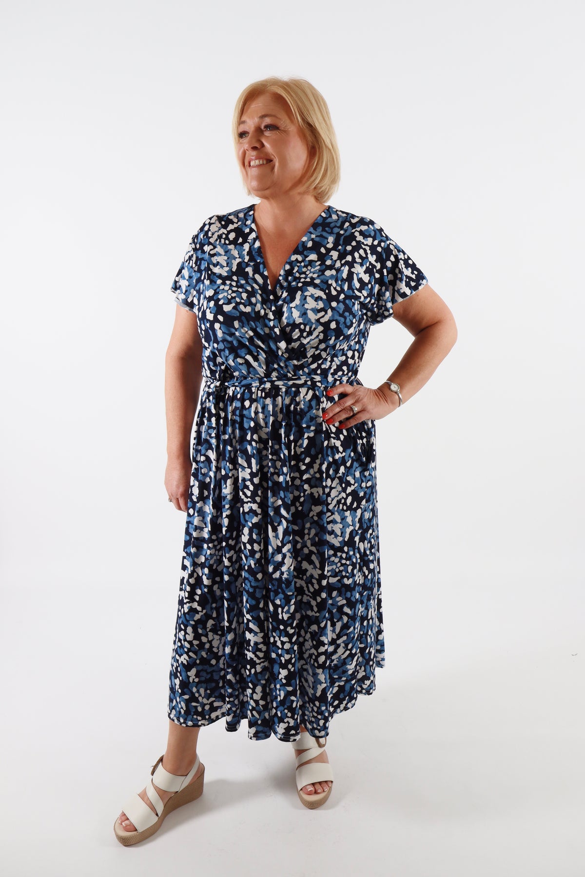 Dani Dress in Navy with Blue Dots