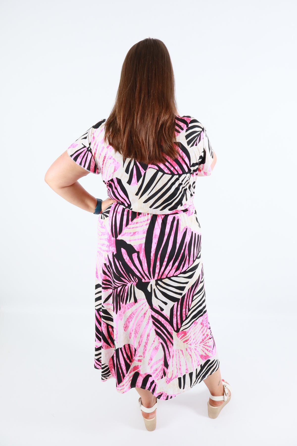 Dani Dress in Pink Palm Leaf