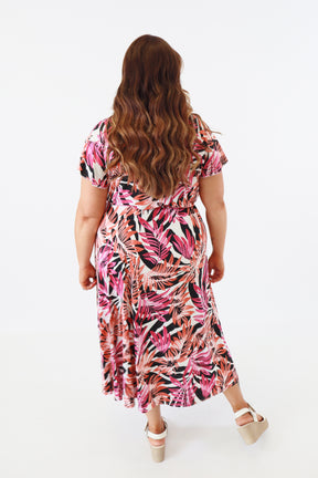 Dani Dress in Pink and Orange Leaf