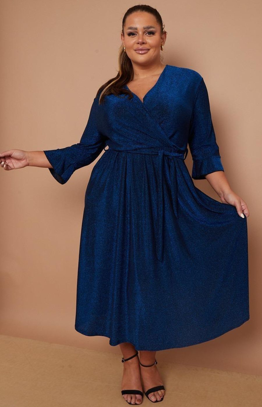 Dani Faux Wrap Dress in Blue Sparkle