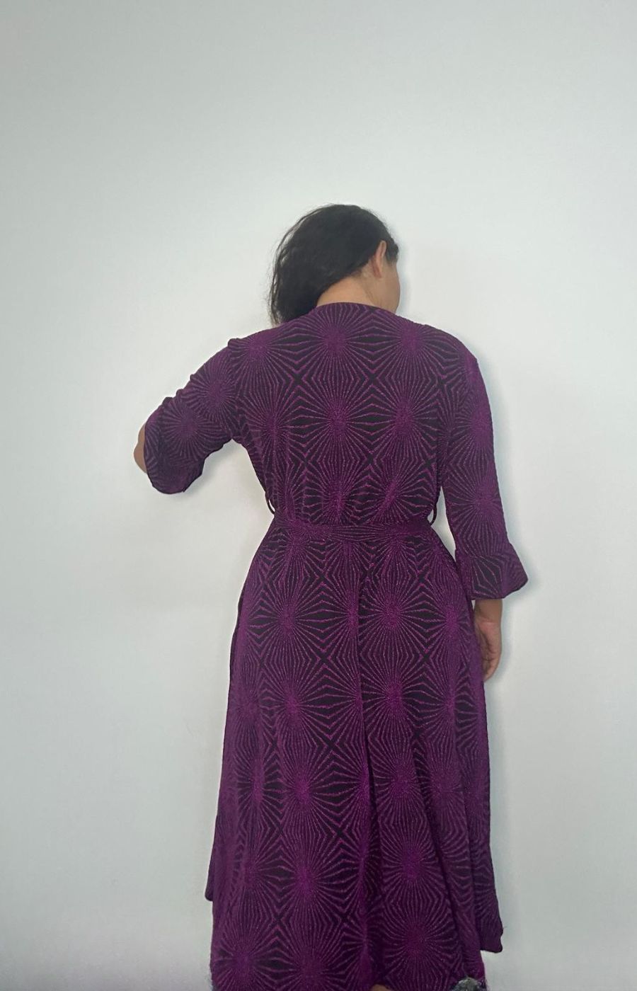 Dani Faux Wrap Dress in Purple Glitter