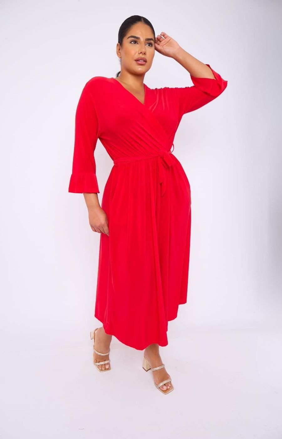 Dani Faux Wrap Dress in Red