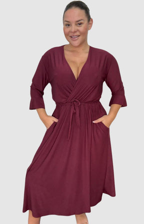 Dani Faux Wrap Dress in Wine