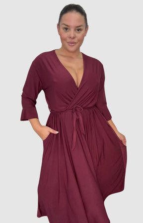 Dani Faux Wrap Dress in Wine