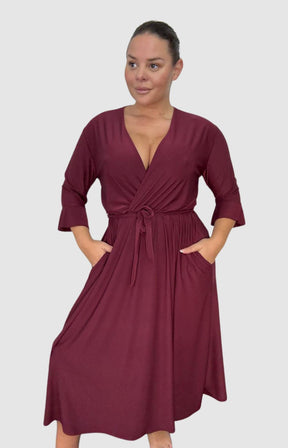 Dani Faux Wrap Dress in Wine