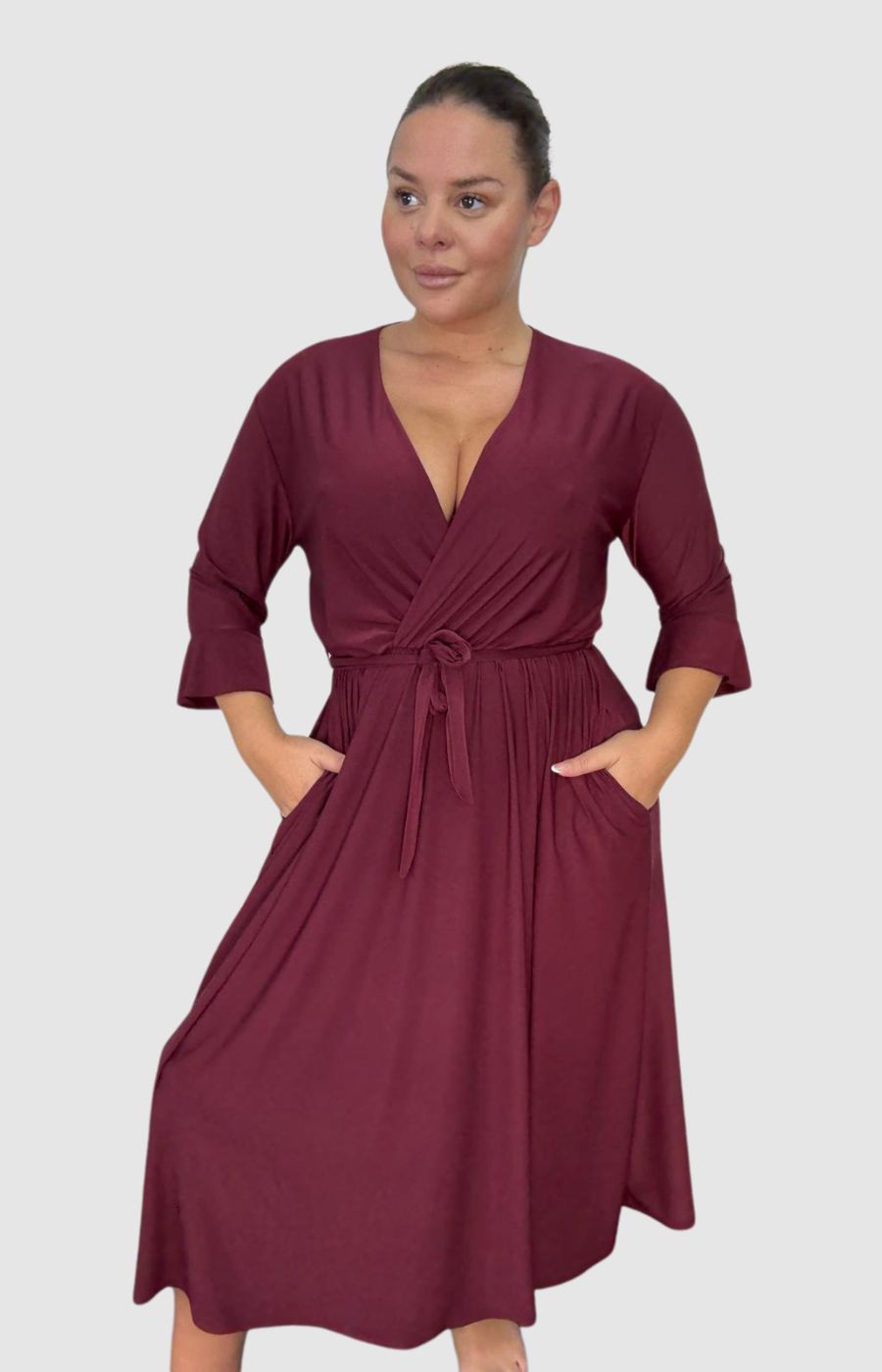 Dani Faux Wrap Dress in Wine