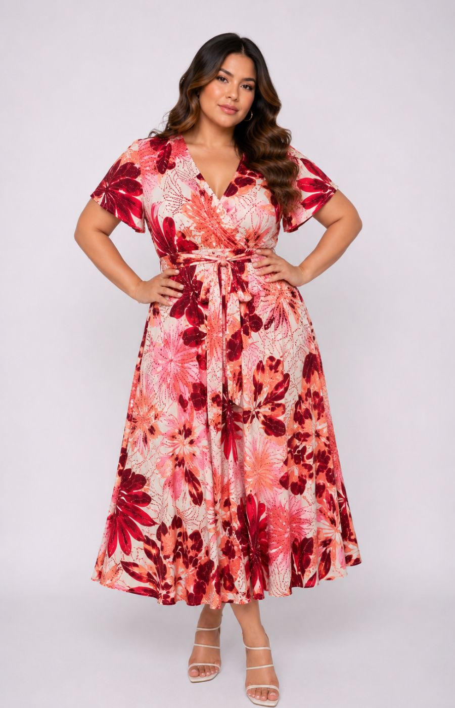 Dani Short Sleeve Dress in Exotic Coral Leaf 