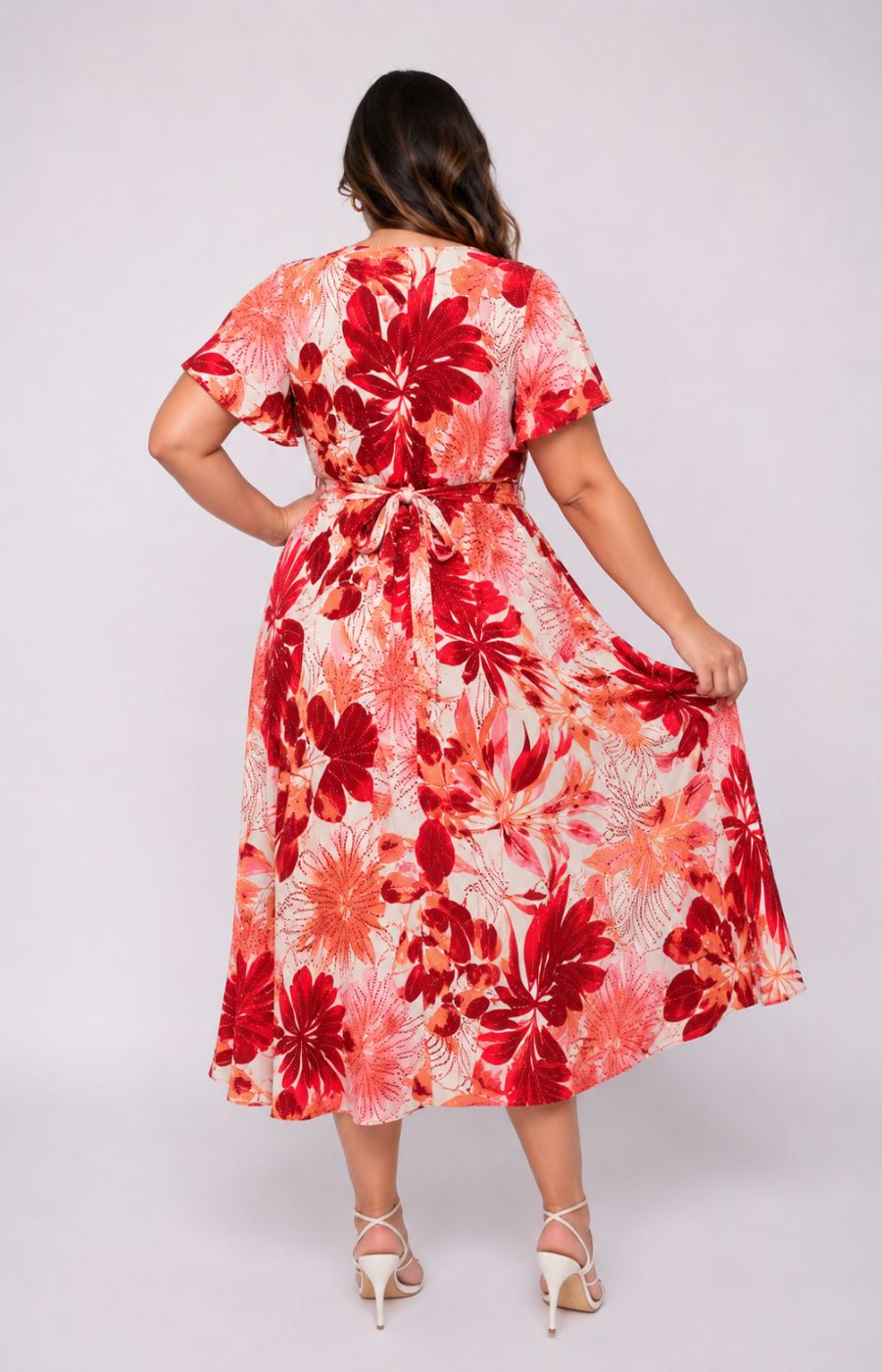 Dani Short Sleeve Dress in Exotic Coral Leaf 