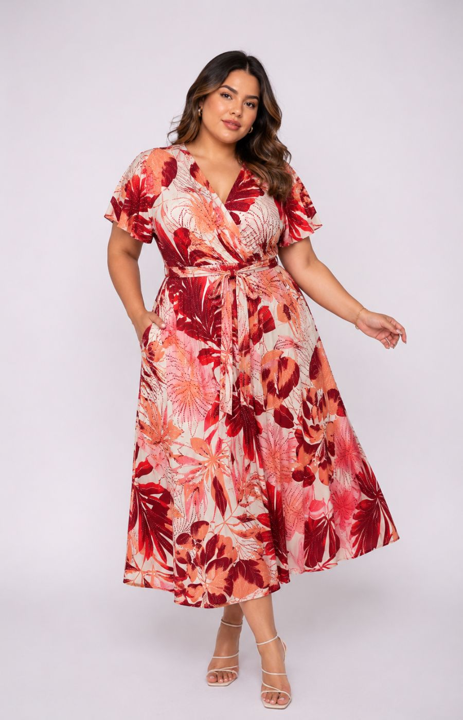 Dani Short Sleeve Dress in Exotic Coral Leaf 