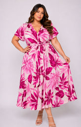 Dani Short Sleeve Dress in Exotic Pink Leaf 