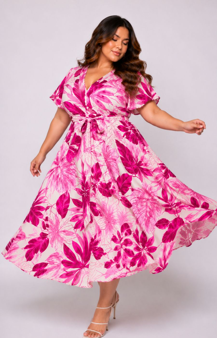 Dani Short Sleeve Dress in Exotic Pink Leaf 