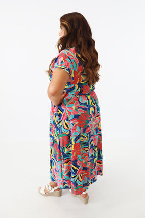 Dani Dress in Blue with Vivid Florals