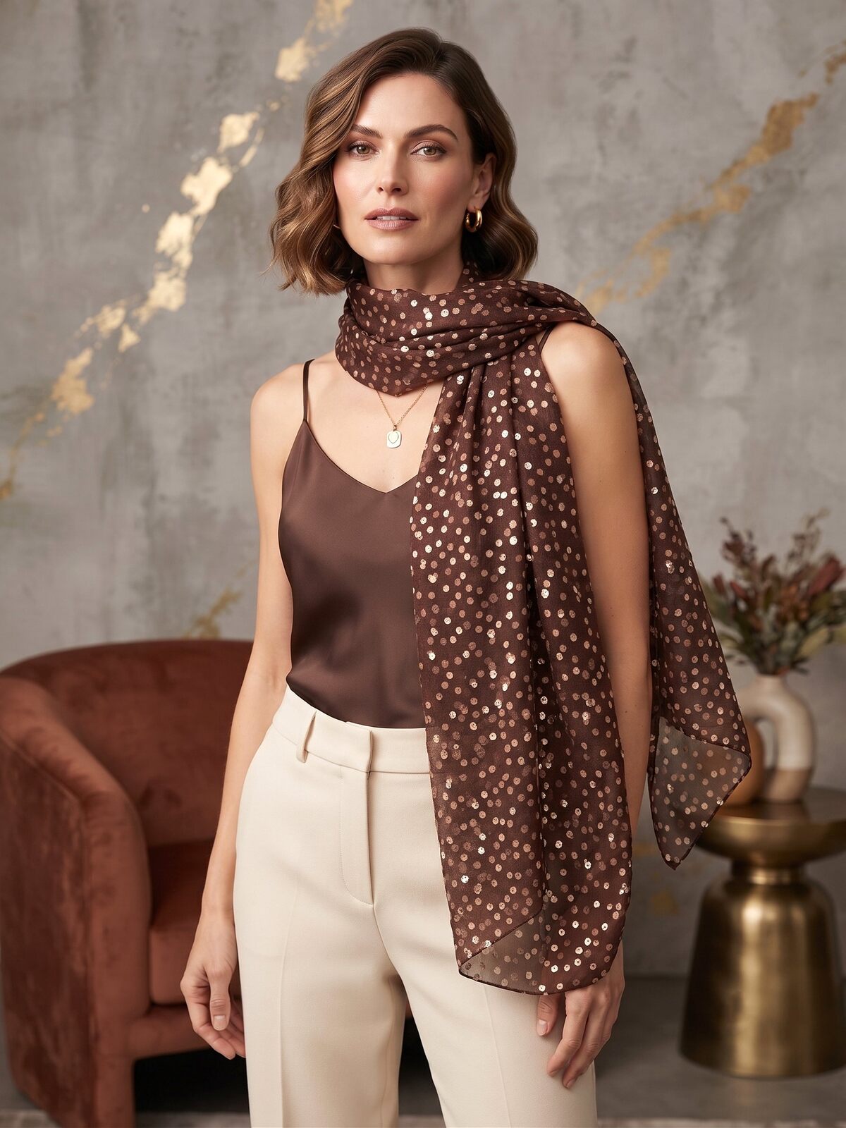 Dotty Scarf in Coffee, this image was created using AI