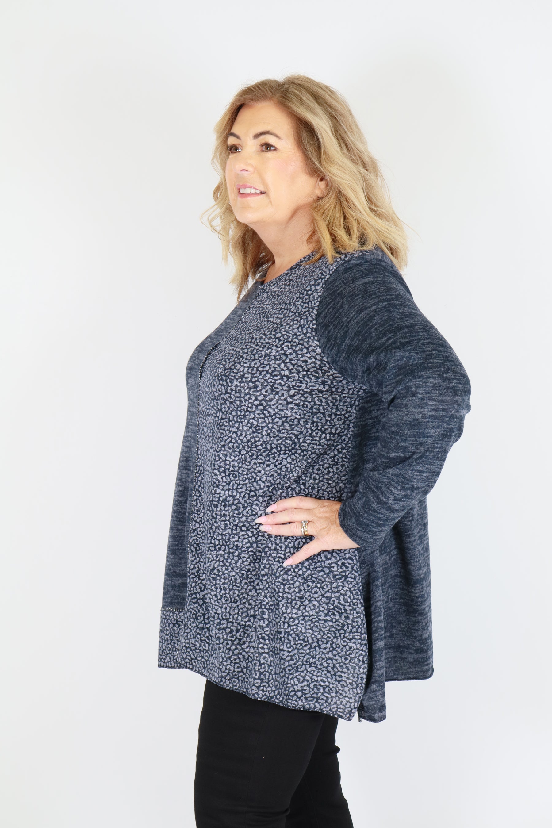 Eden Leopard Top in Navy