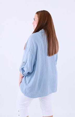 Ellie V Neck Blouse in Blue 