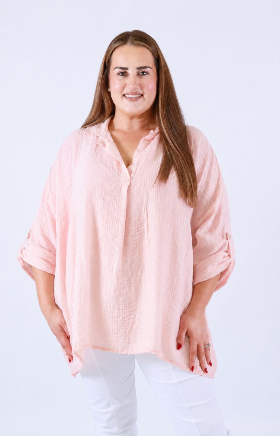 Ellie V Neck Blouse in Light Pink 