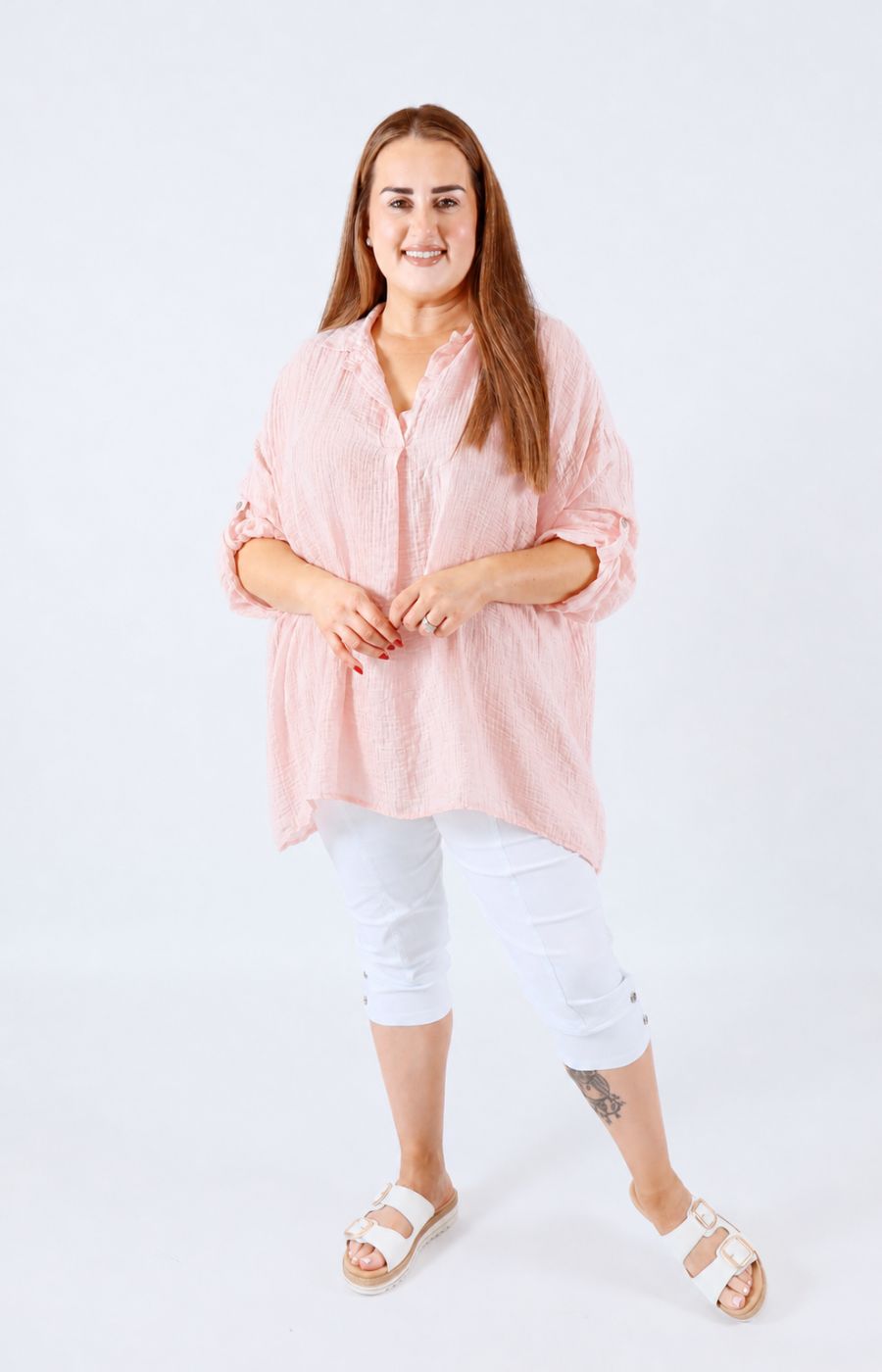 Ellie V Neck Blouse in Light Pink