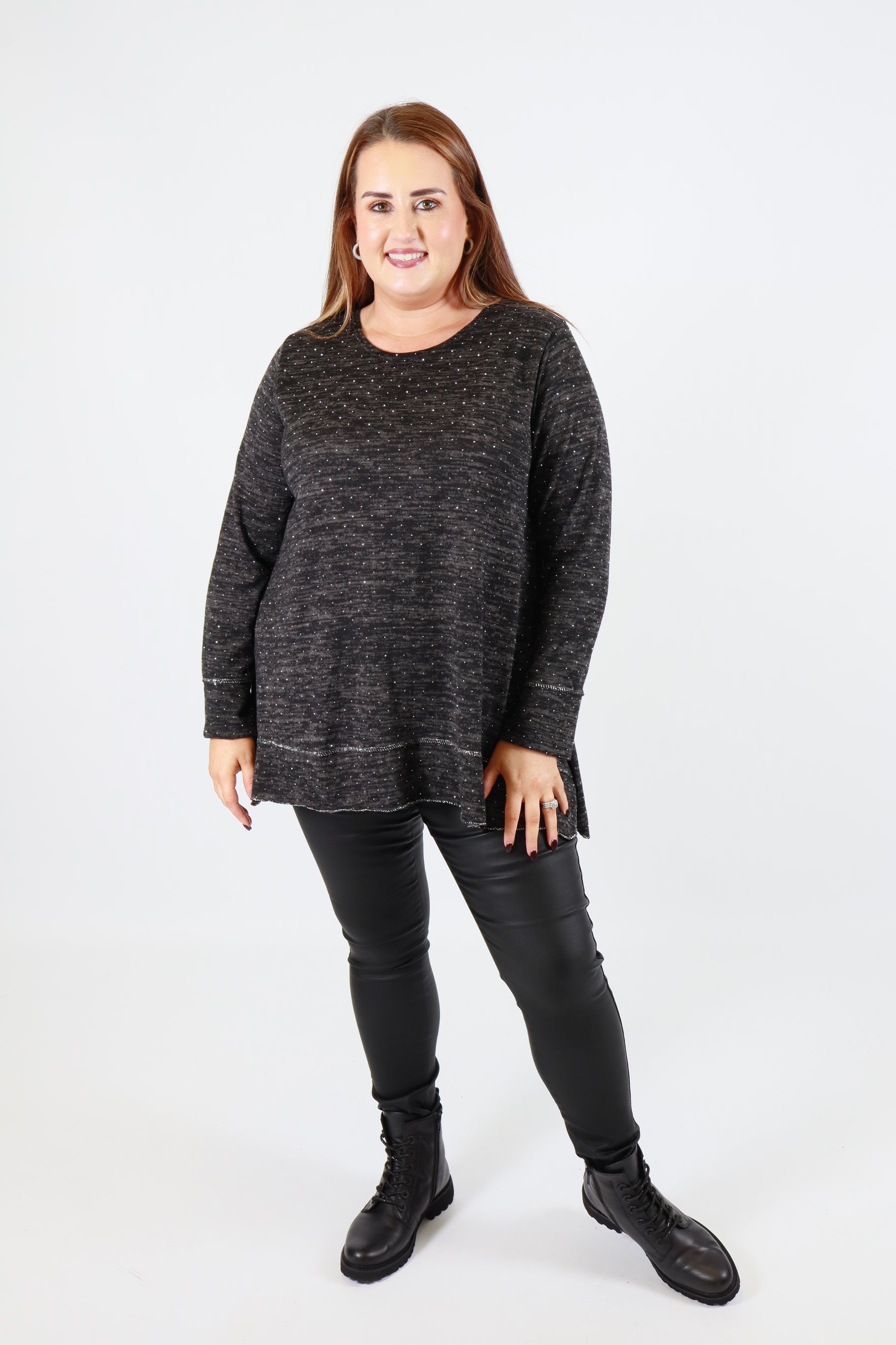 Emer Rhinestone Top in Black