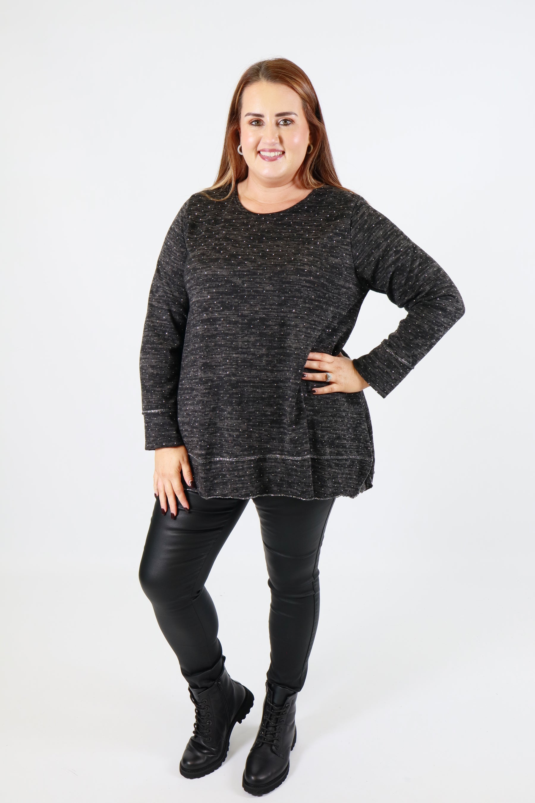 Emer Rhinestone Top in Black