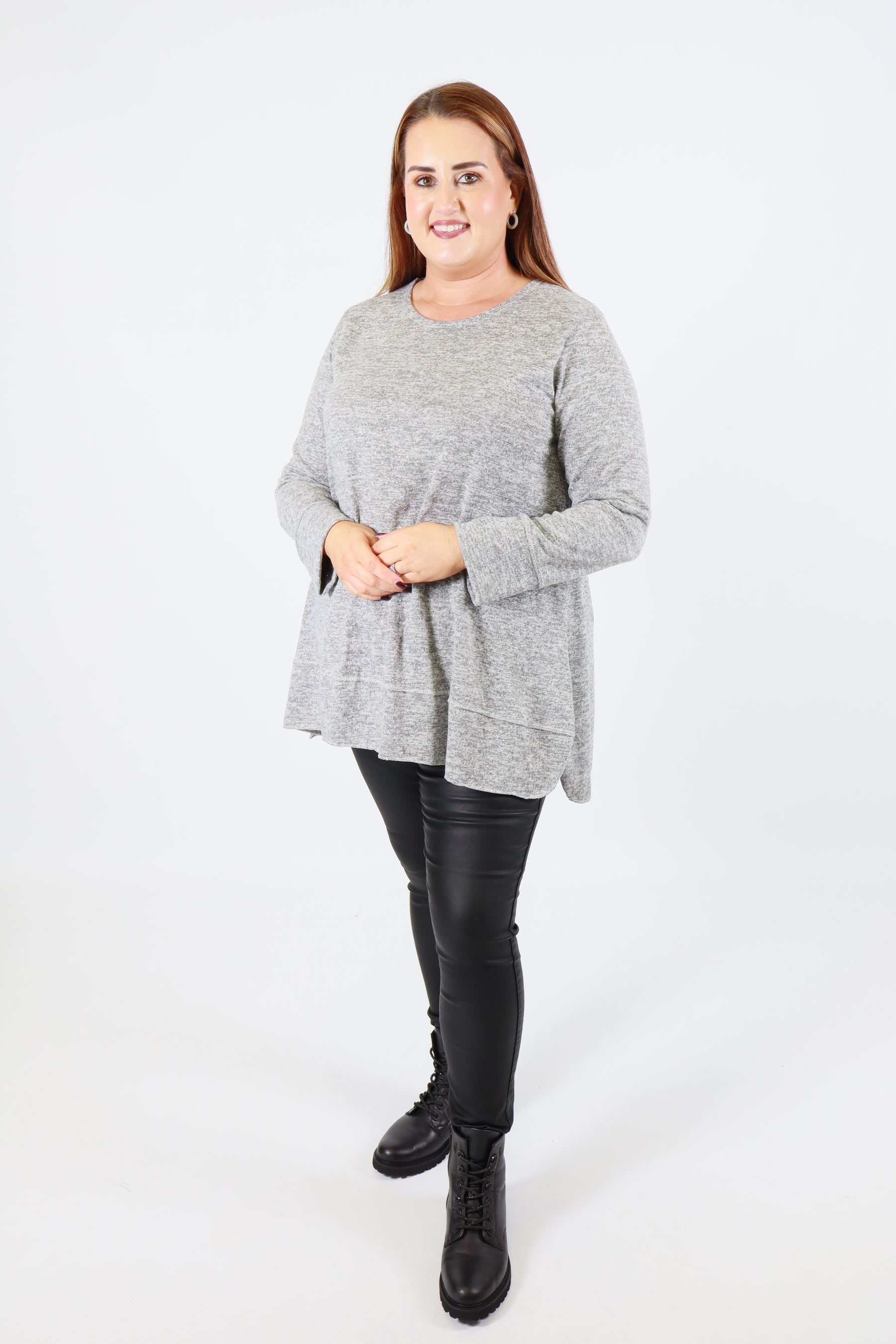 Emer Rhinestone Top in Grey