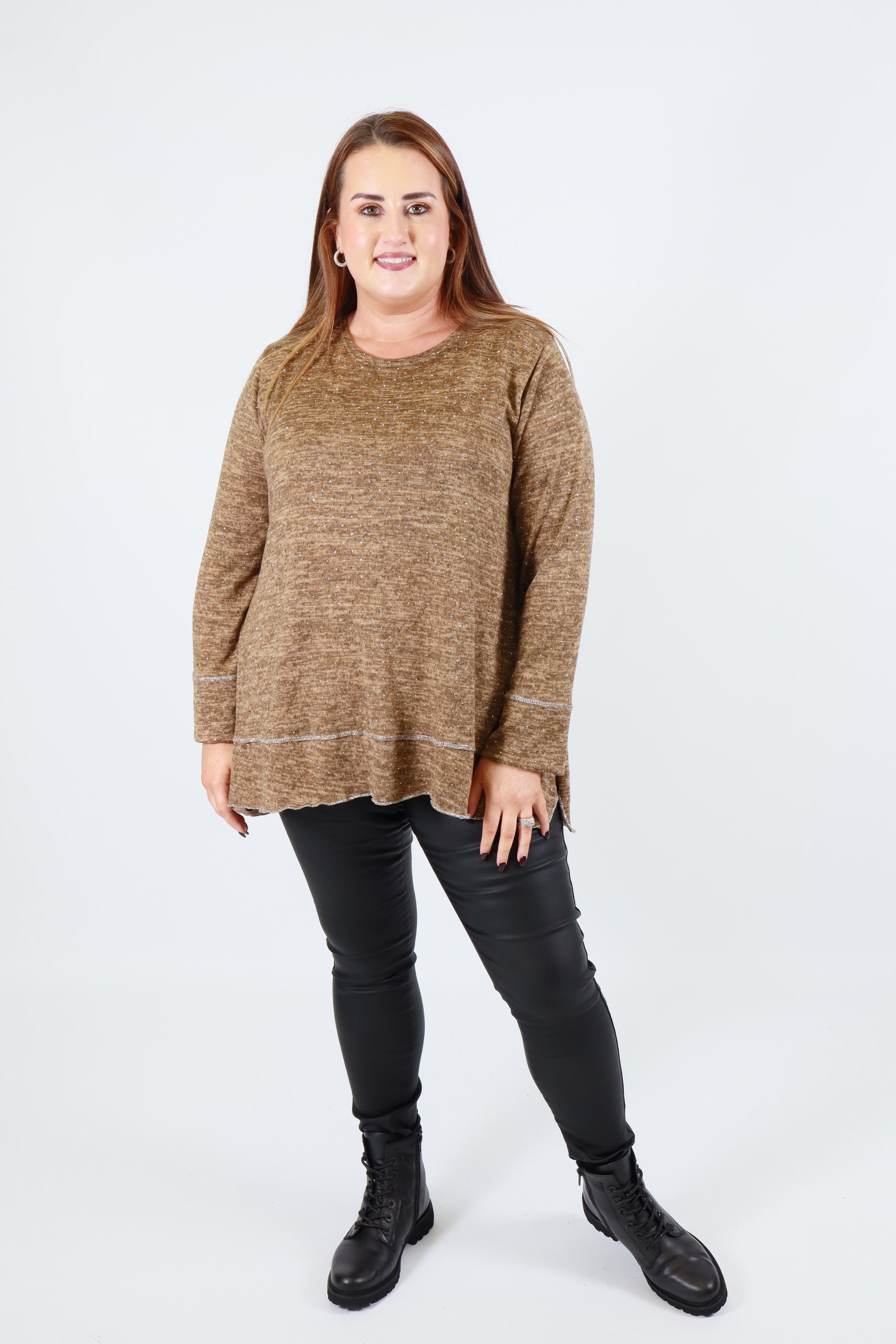 Emer Rhinestone Top in Tan