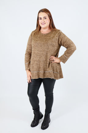 Emer Rhinestone Top in Tan