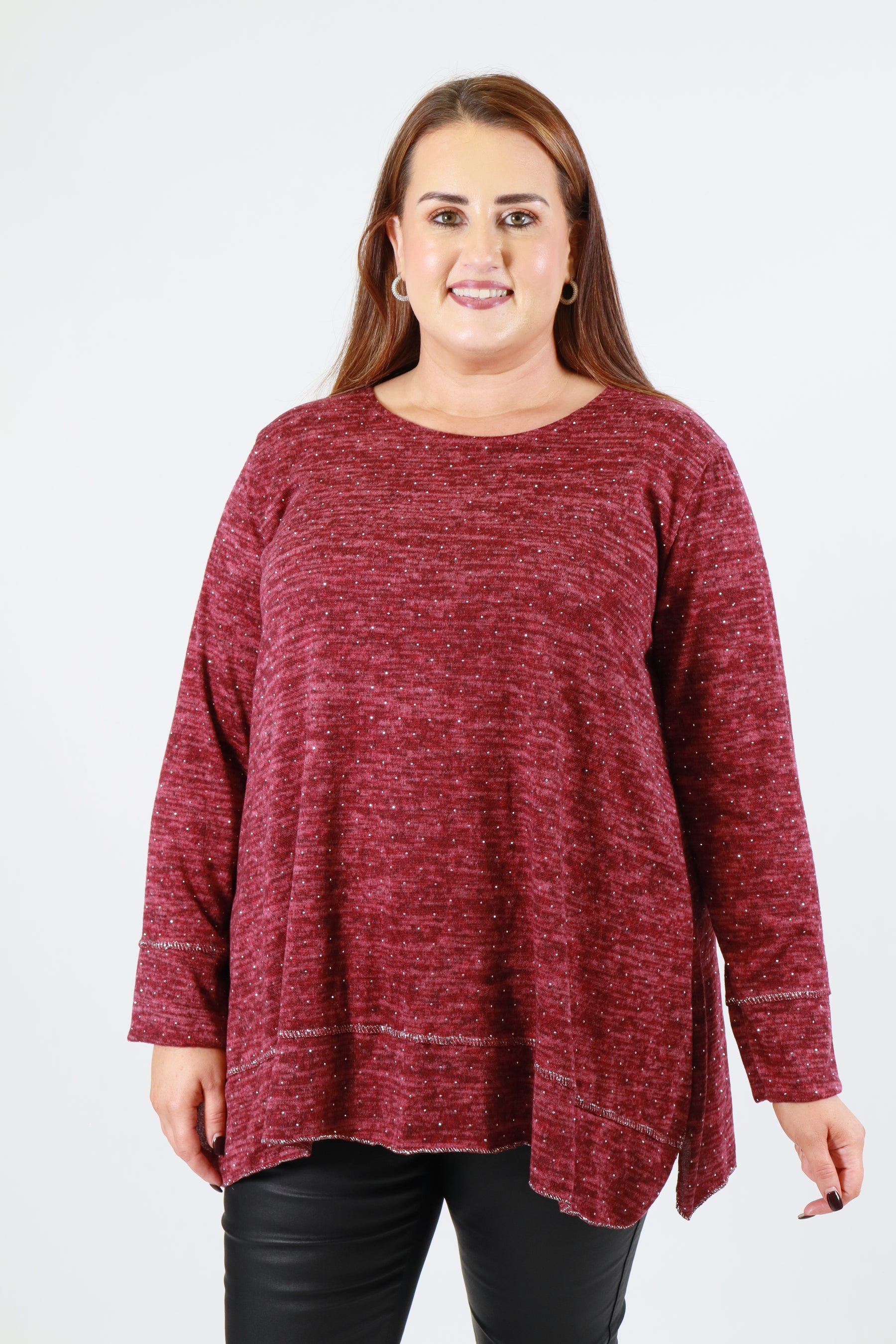 Emer Rhinestone Top in Wine