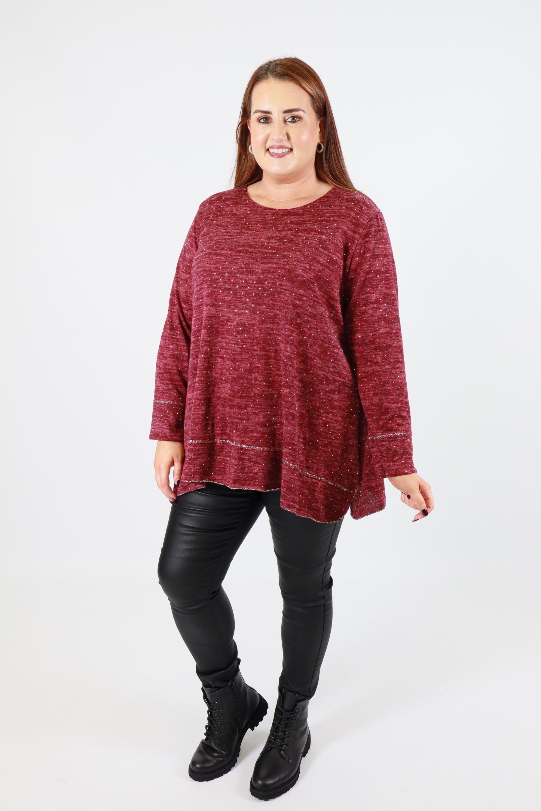 Emer Rhinestone Top in Wine